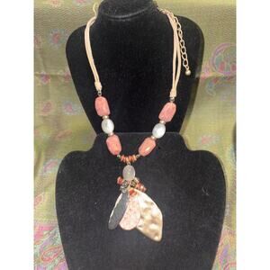 Chico’s salmon pink stone gold beaded statement necklace